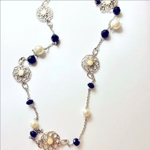 Lia Sophia silver, black and white long necklace